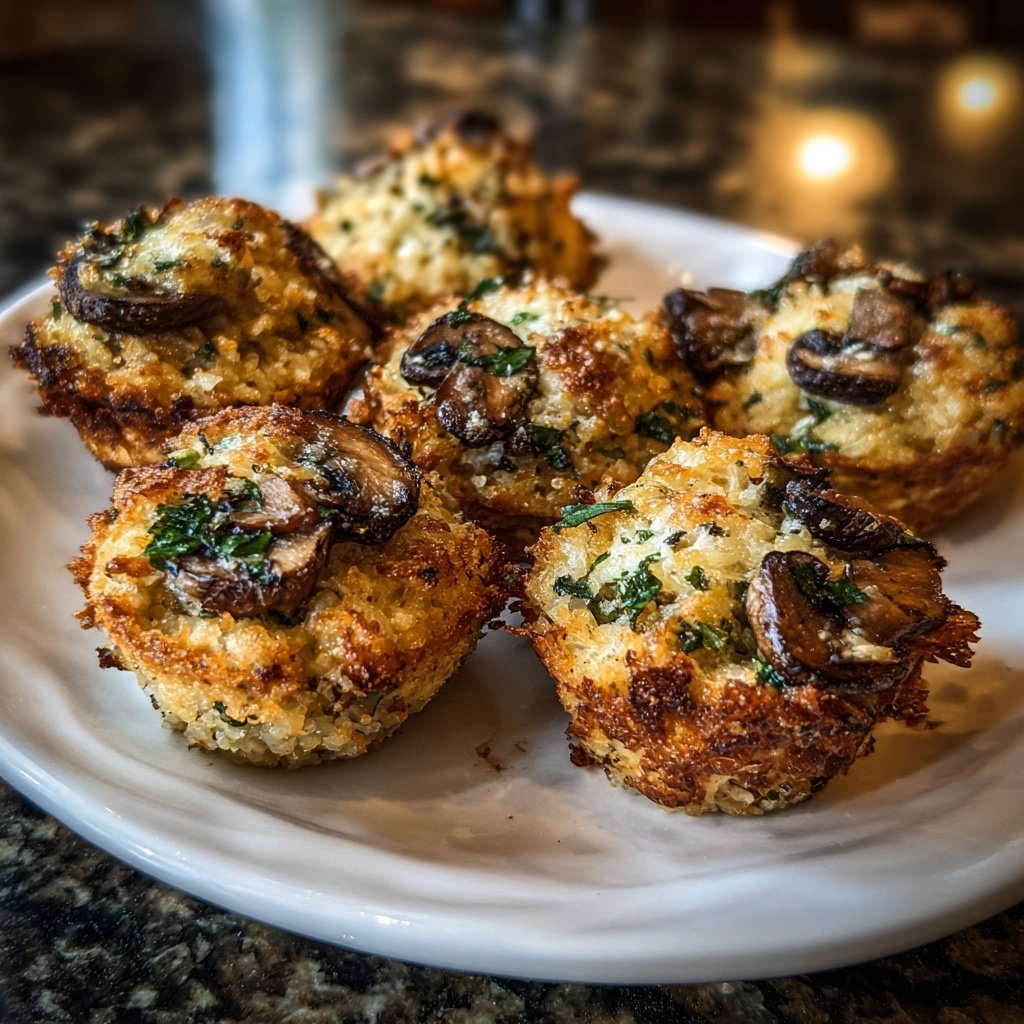 Stuffed Mushroom Crispy Rice Cups