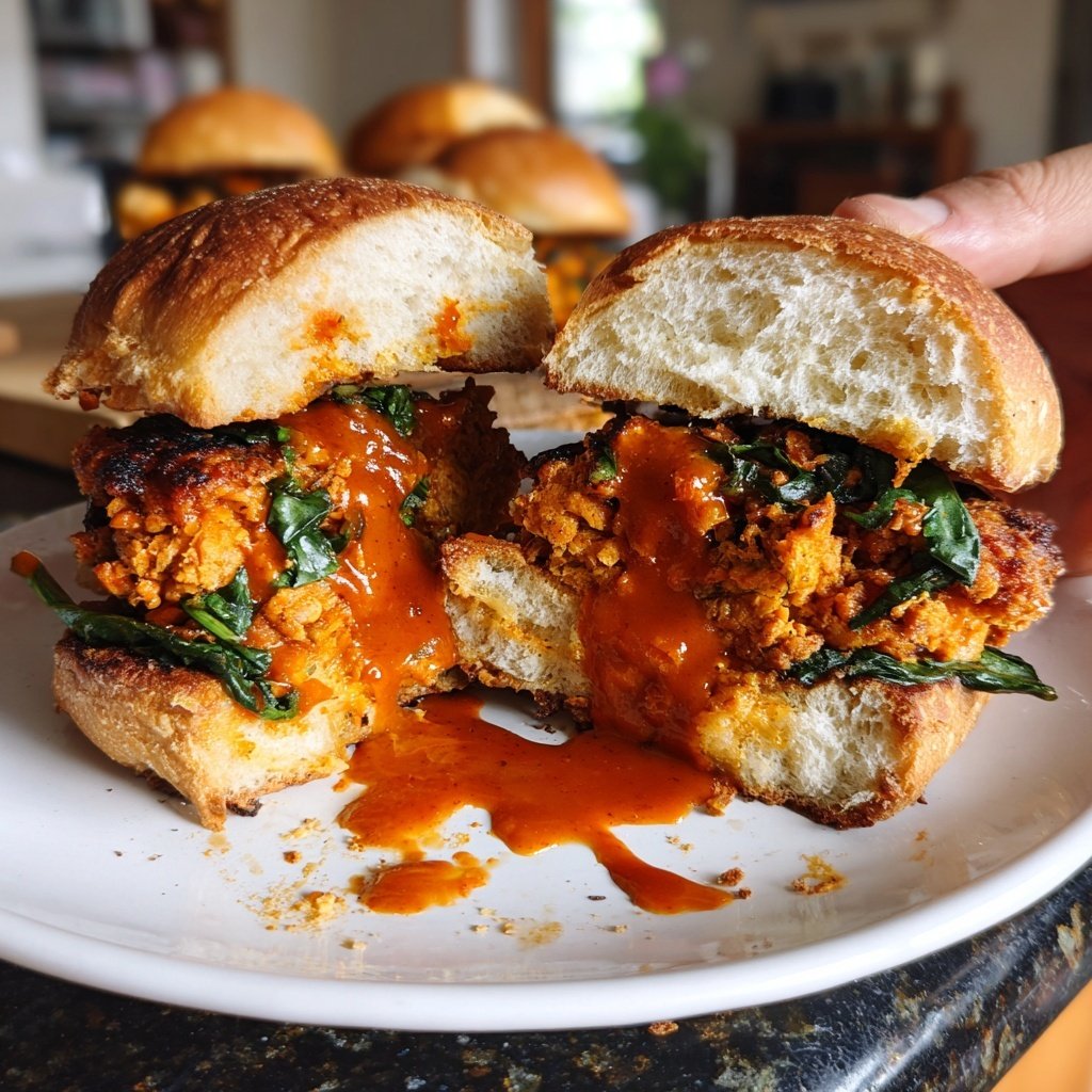Buffalo Chickpea Sliders with Spinach