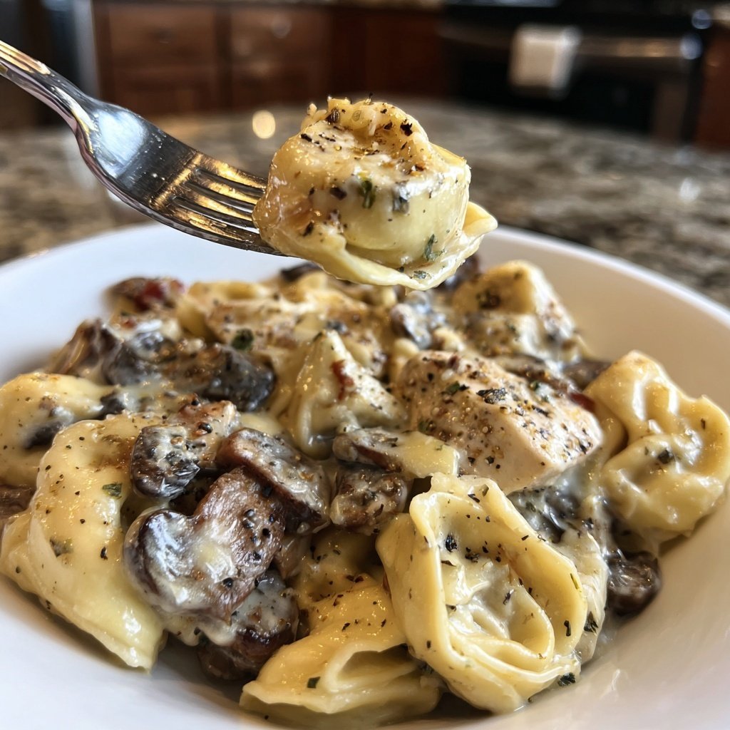Creamy Asiago Chicken and Mushroom Tortellini