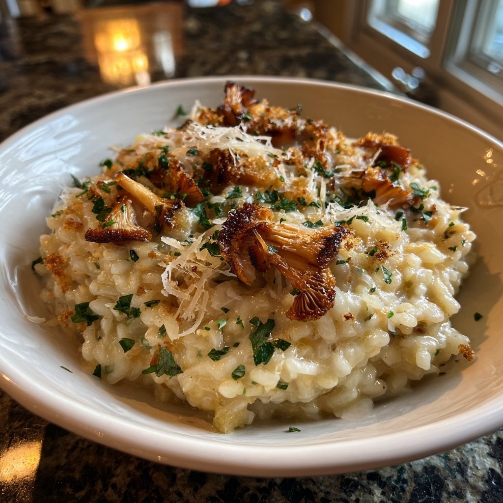 Oven Risotto with Crispy Mushrooms