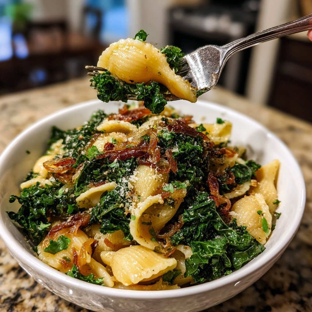 Caramelized Onion Kale Pasta