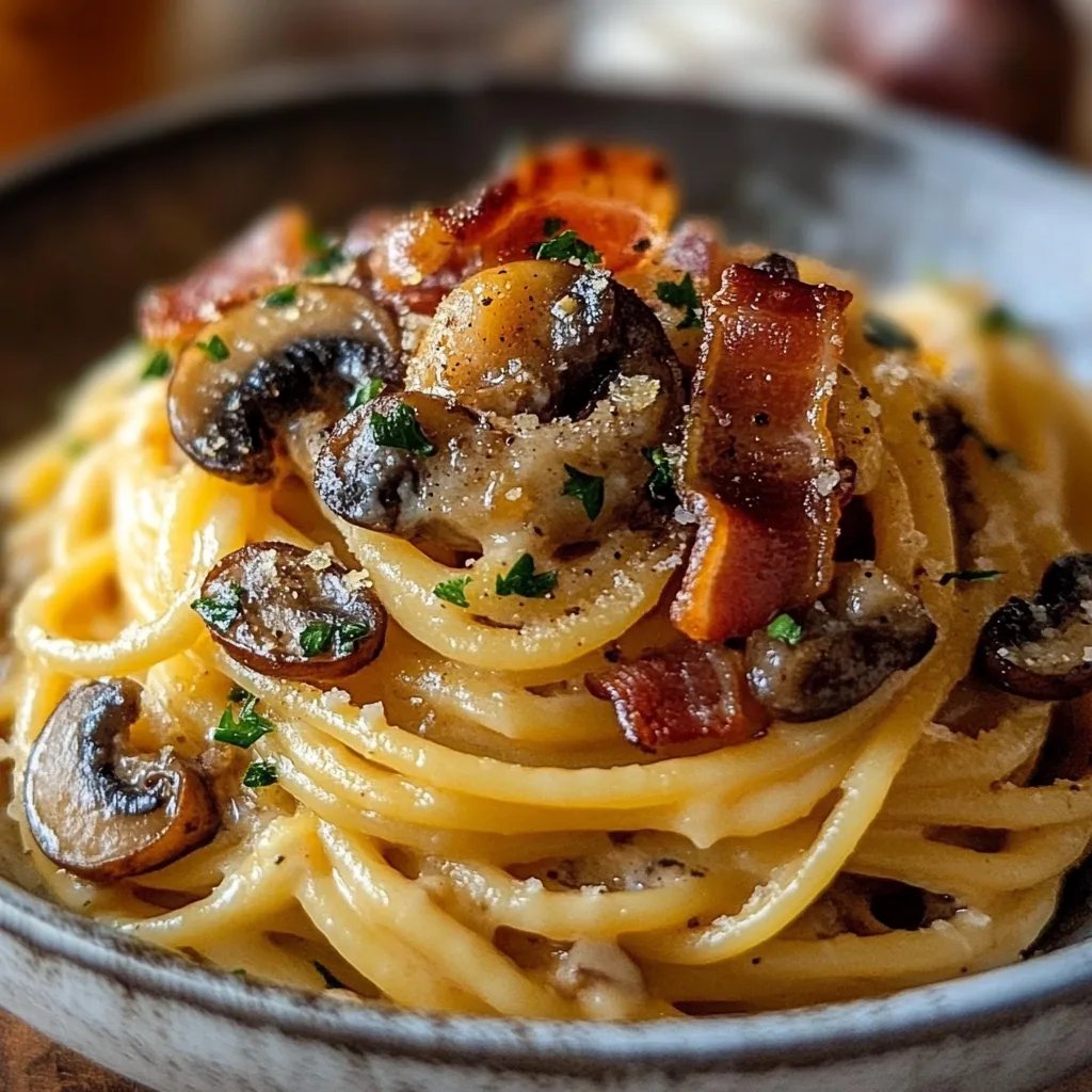 Pumpkin & Mushroom Spaghetti with Crispy Bacon