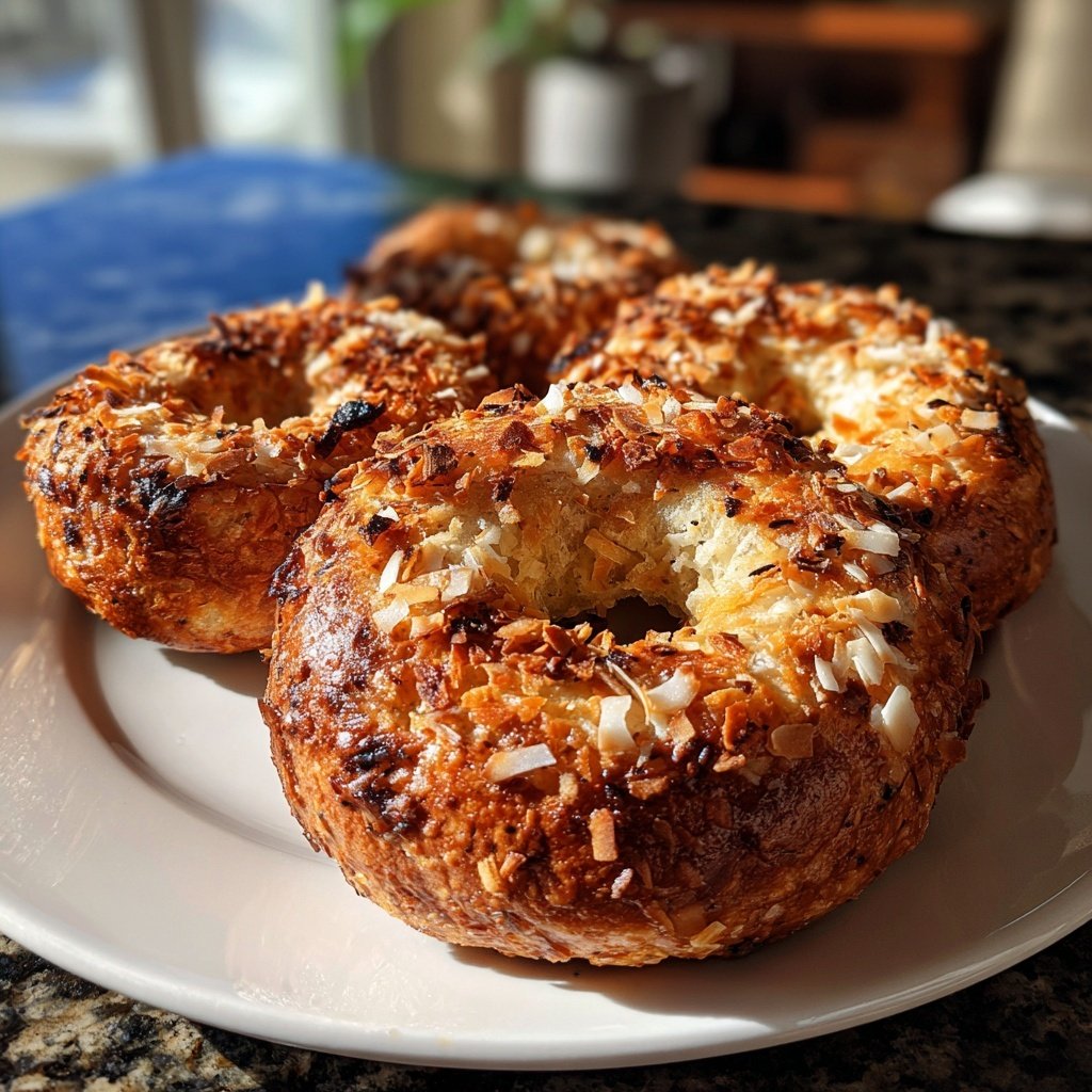 Protein Bagels with Coconut Flakes Topping