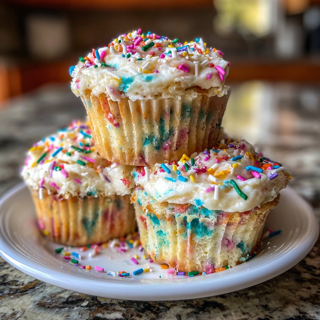 Rainbow Swirls Confetti Cupcakes