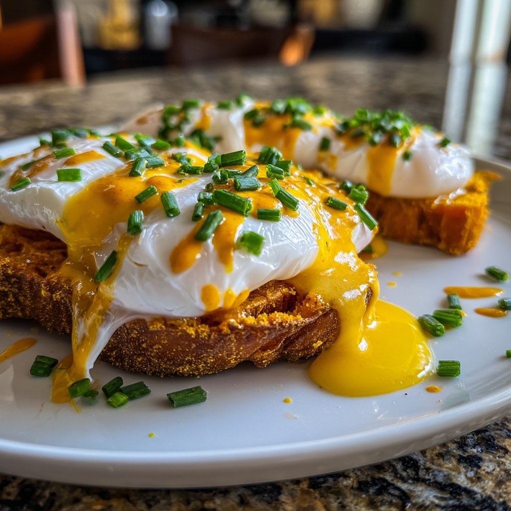 Turmeric Sweet Potatoes Poached Eggs