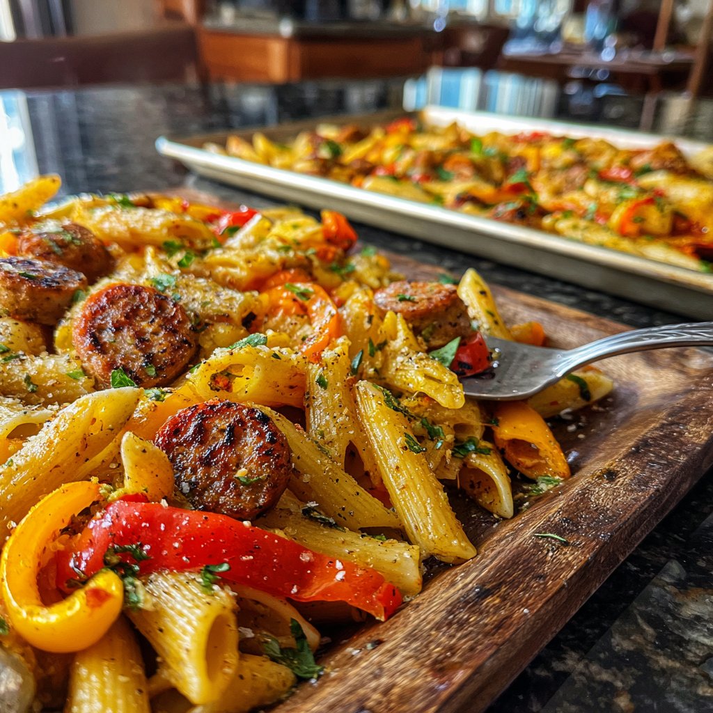 Sheet Pan Sausage Pepper Pasta